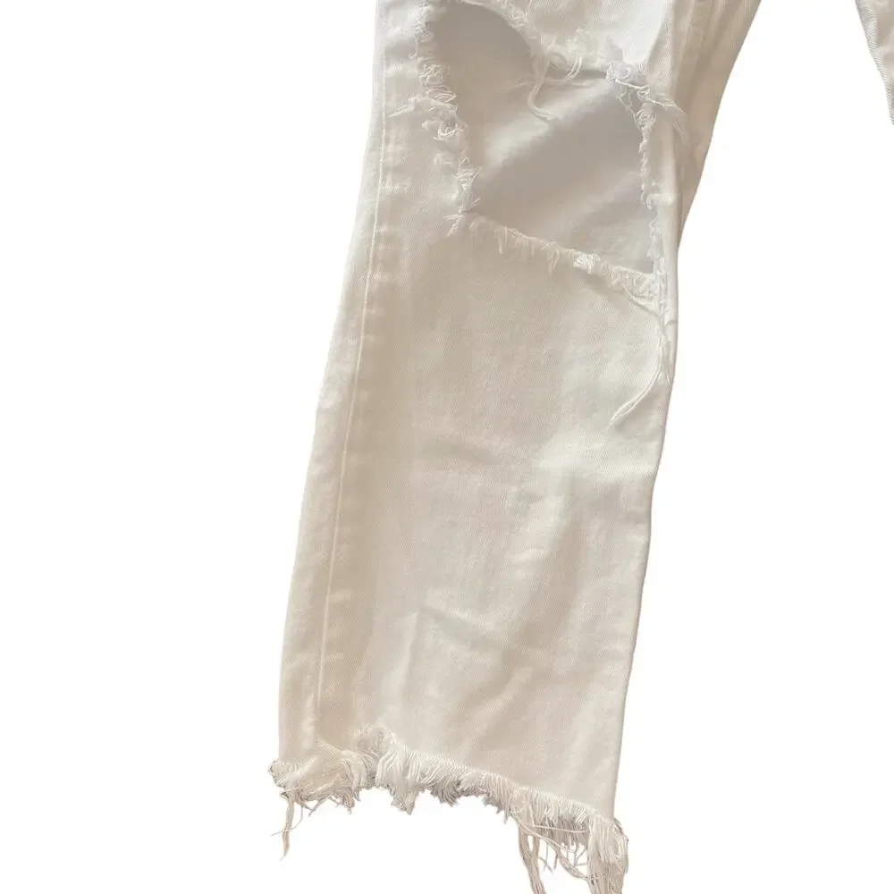 FP Free People Maggie White Mid Rise Straight Distressed Jeans Denim 26 - Picture 6 of 9